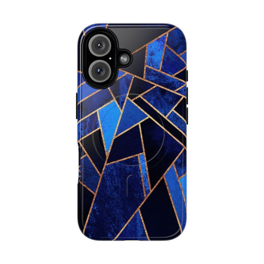 Blue night abstract geometric phone case with modern mosaic pattern