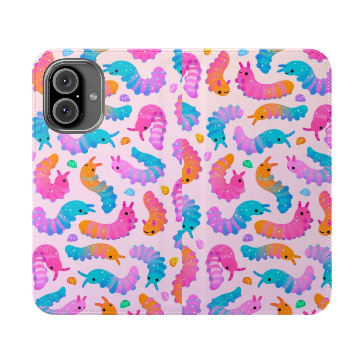 Whimsical phone case featuring a sour velvet worm design