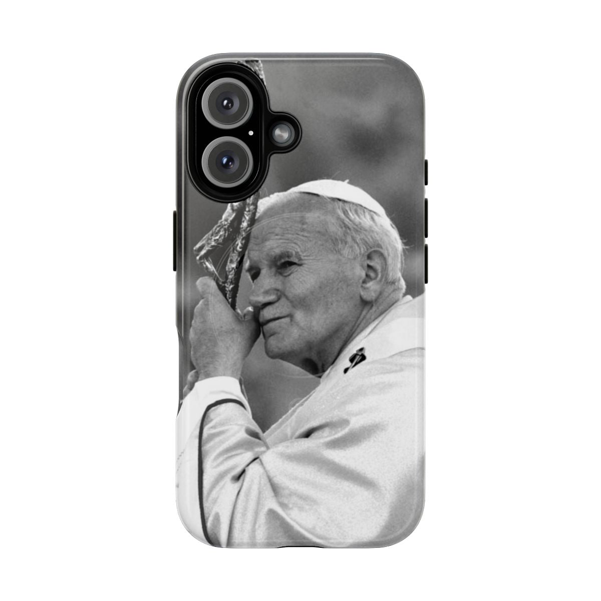 Magnetic phone case featuring an image of Pope John Paul II, a beloved Catholic saint and pontiff.