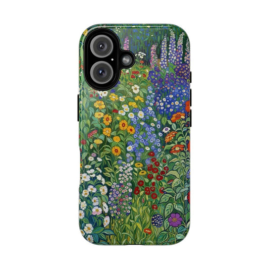 Exquisite phone case featuring a floral pattern inspired by the artwork of Gustav Klimt