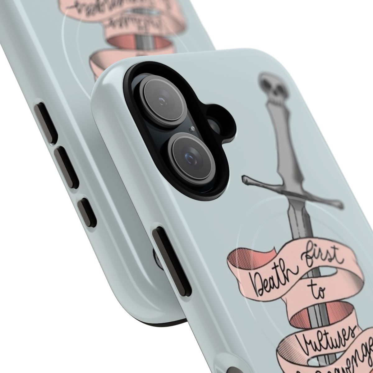 Magnetic tough phone case featuring death, vultures, and scavengers design for Locked Tomb Trilogy fans - Detail