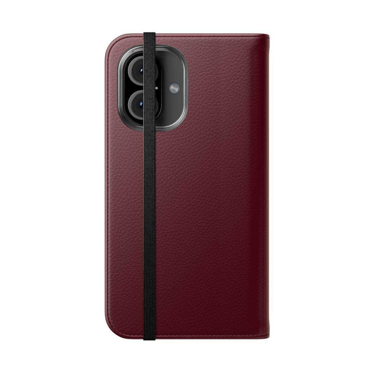 Burgundy flip cover phone case with a simple, minimalist design - Folded Front