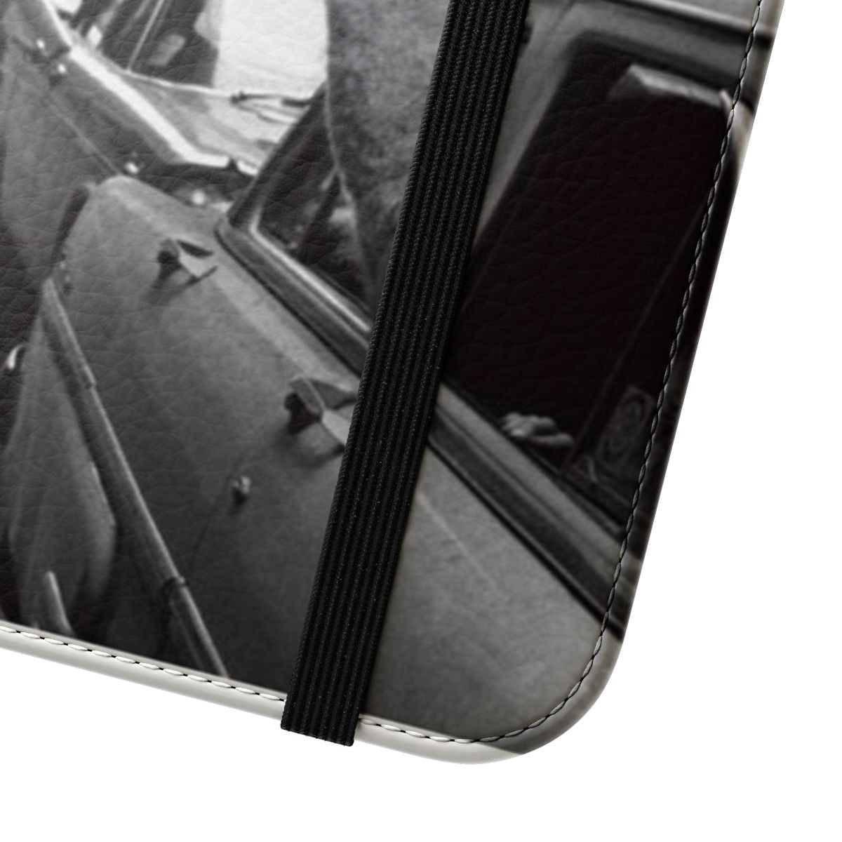 Black and white llama image on a smartphone flip cover case - Close Up