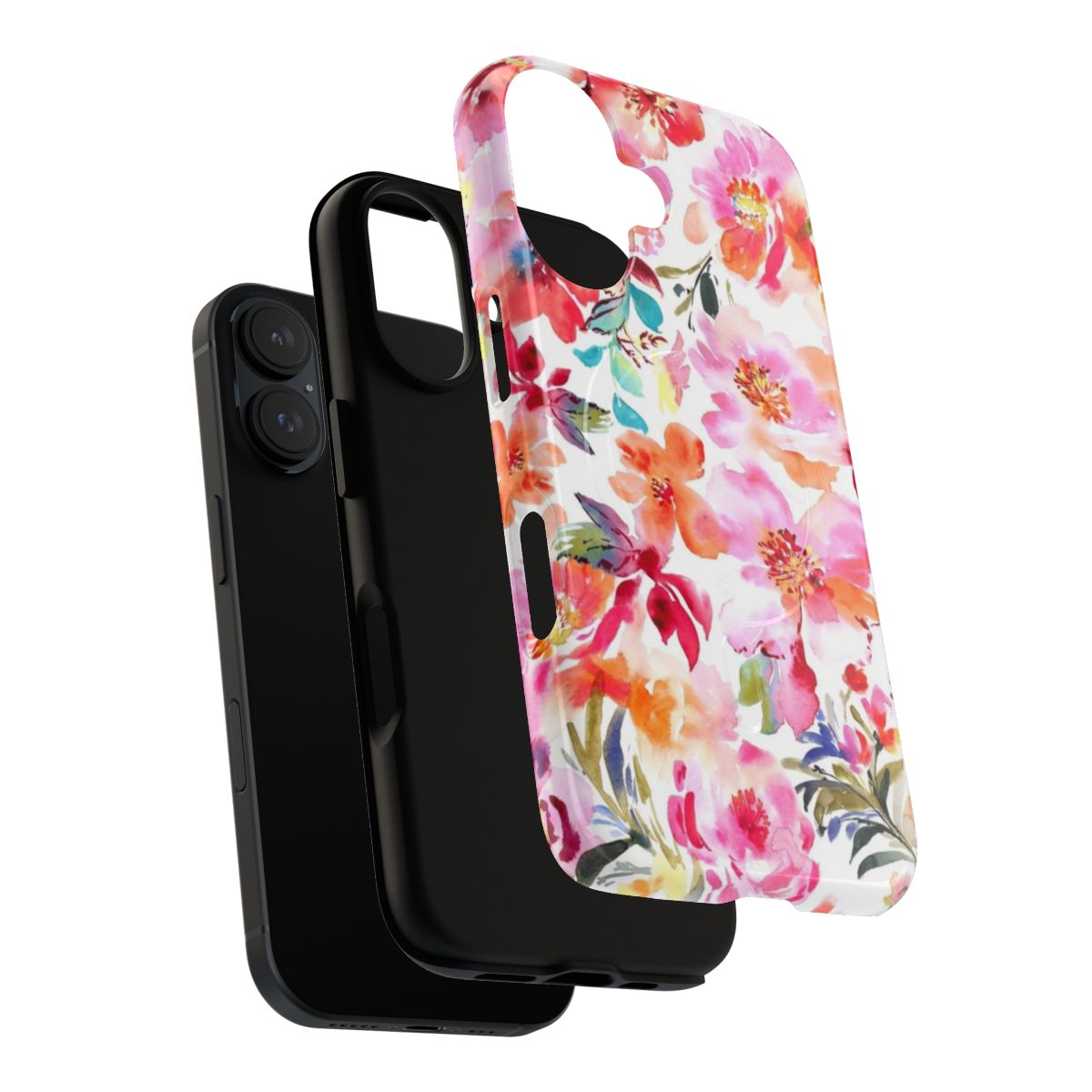 Vibrant floral phone case featuring a watercolor-style design of peonies, poppies, and other botanicals - Layers