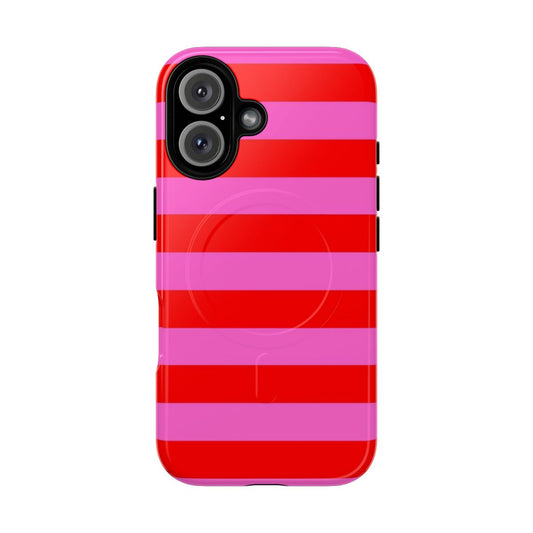 Pink and red phone cases with a geometric, minimalist design