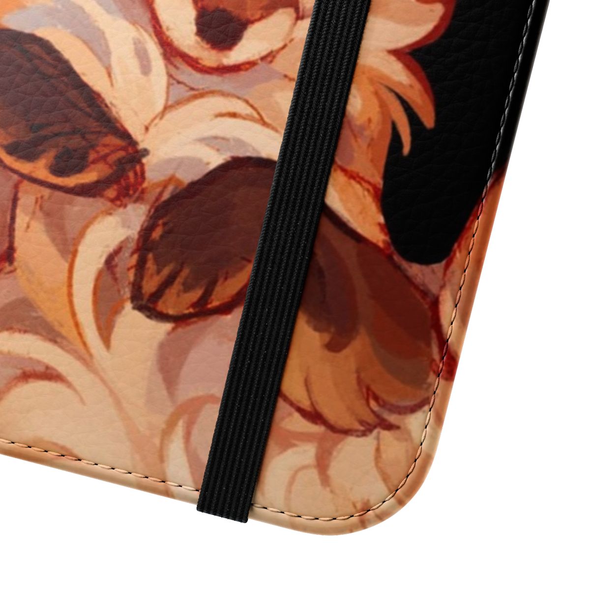 Red fox rolling in the grass on a stylish flip cover phone case - Close Up