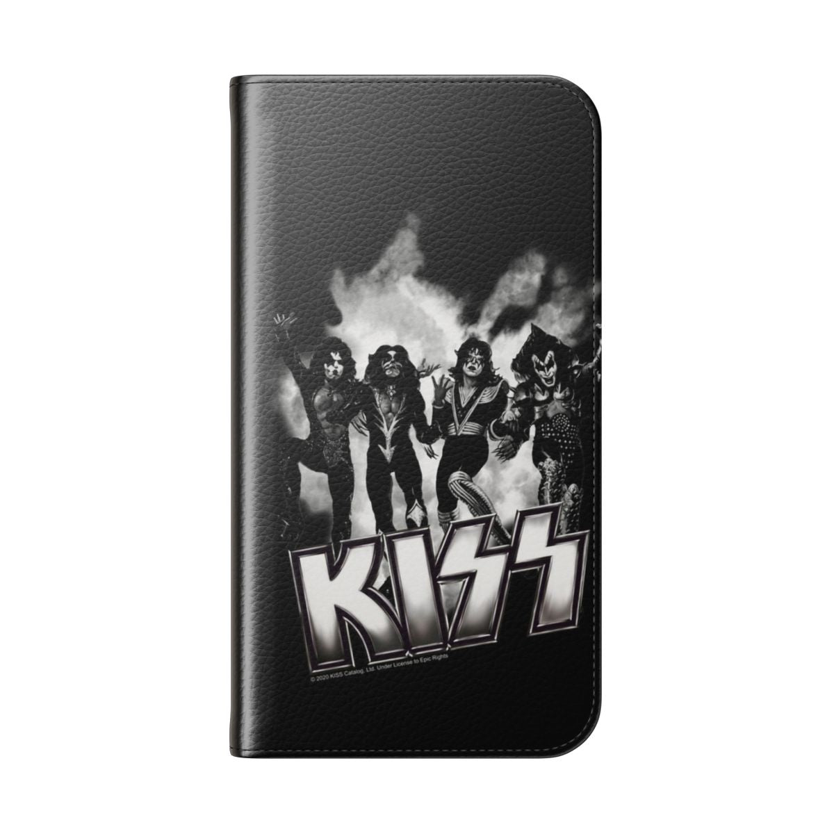 Black and white flip phone case featuring the KISS "Destroyer" logo - Folded Back