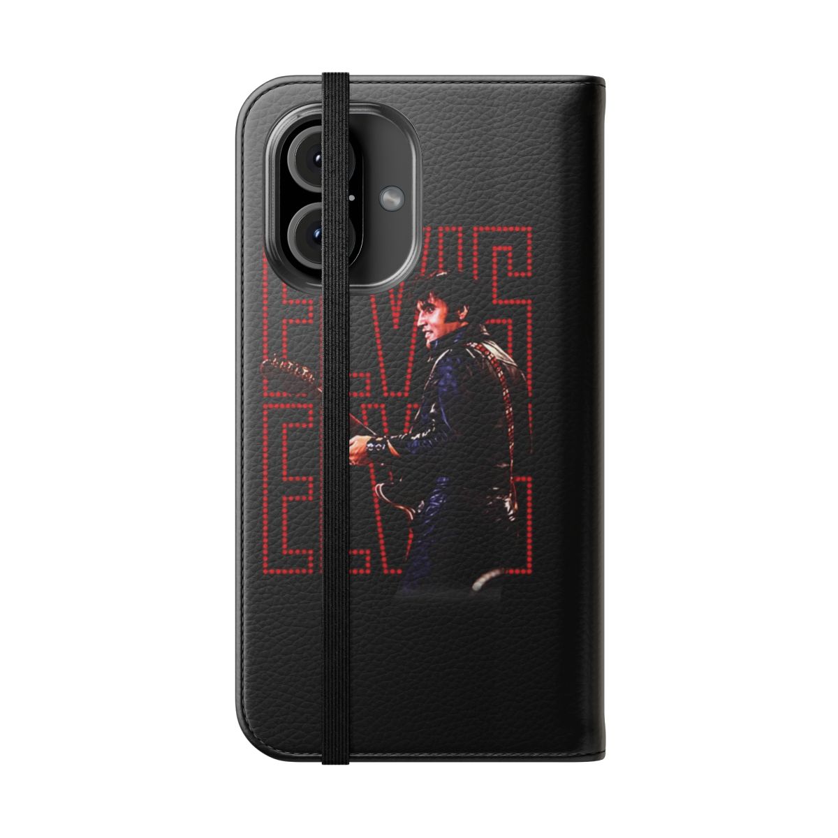 Vintage inspired flip cover phone case featuring the iconic King of Rock and Roll, Elvis Presley. - Folded Front