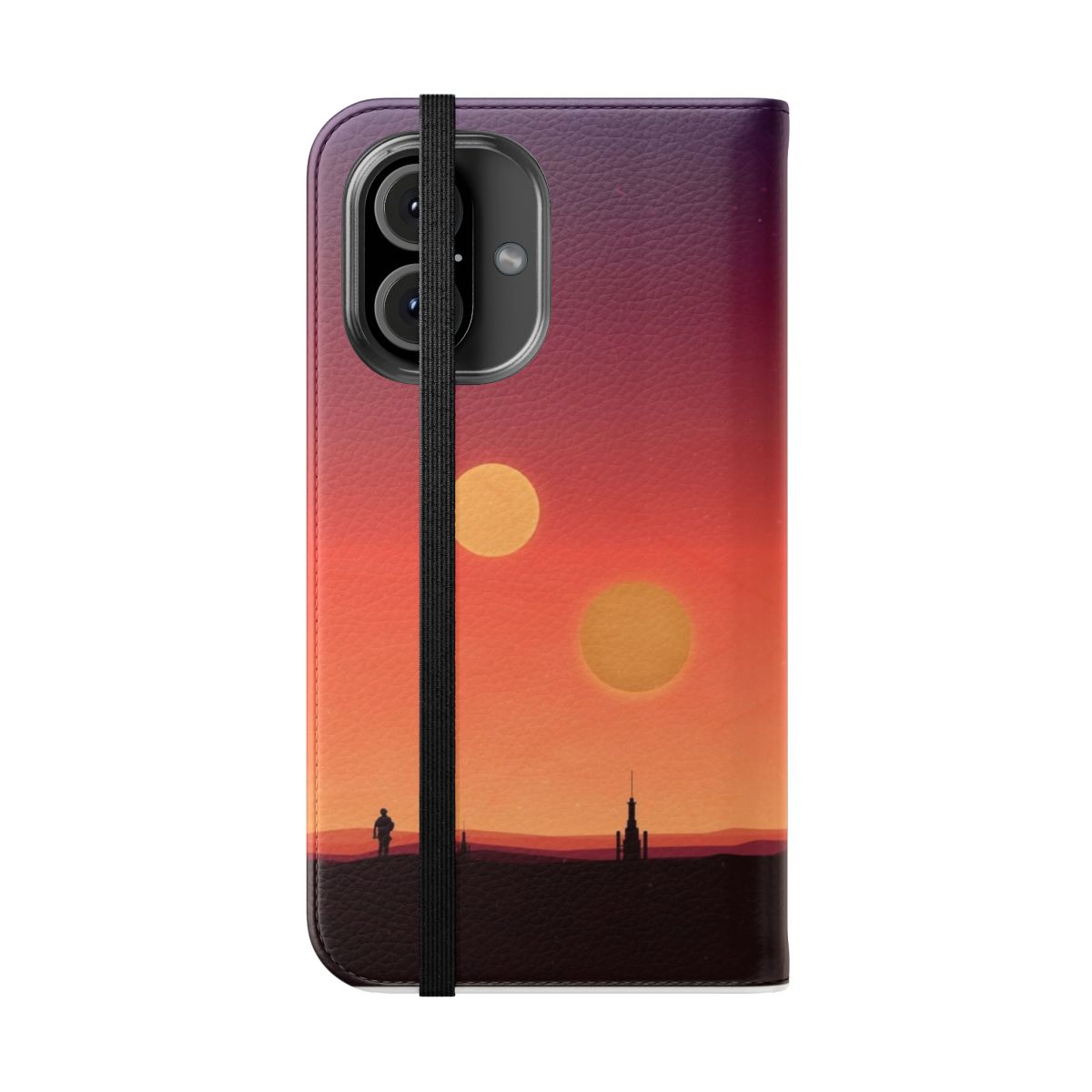 Tatooine-inspired dual suns gradient phone case with a desert sunset design - Folded Front