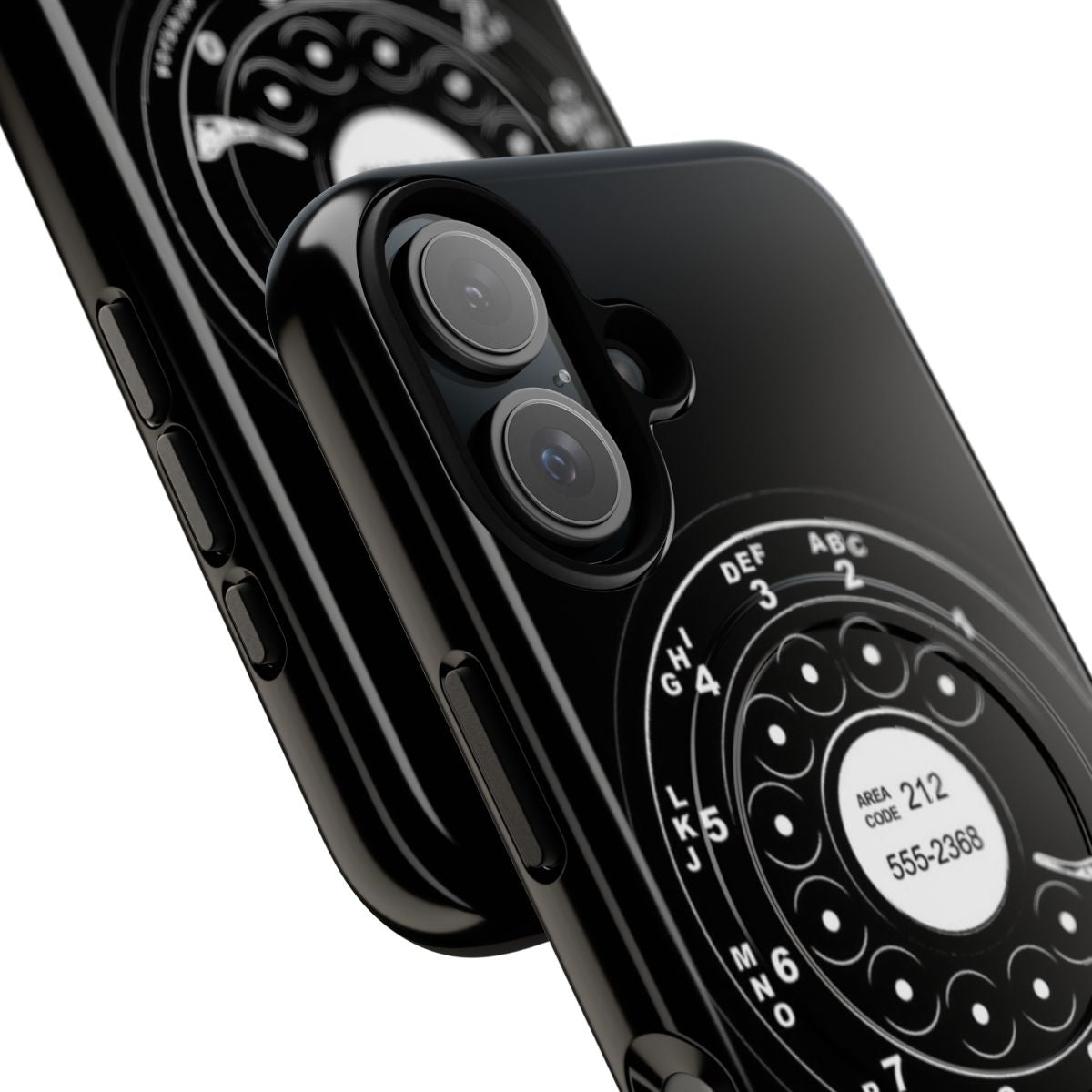 Retro rotary dial phone case with black and white design - Detail