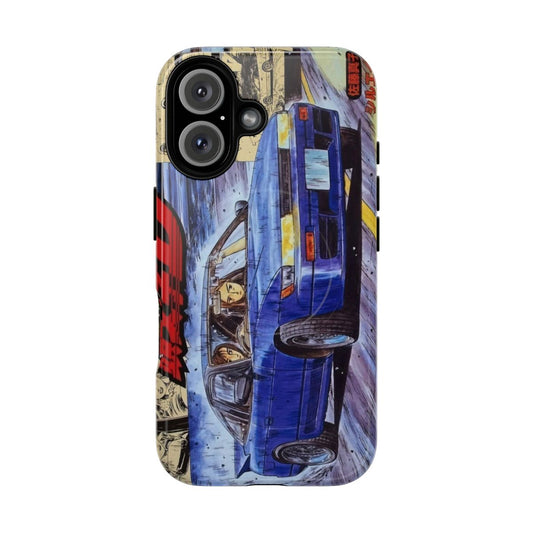 Colored manga-inspired magnetic tough phone case with Initial D and Impact Blue designs