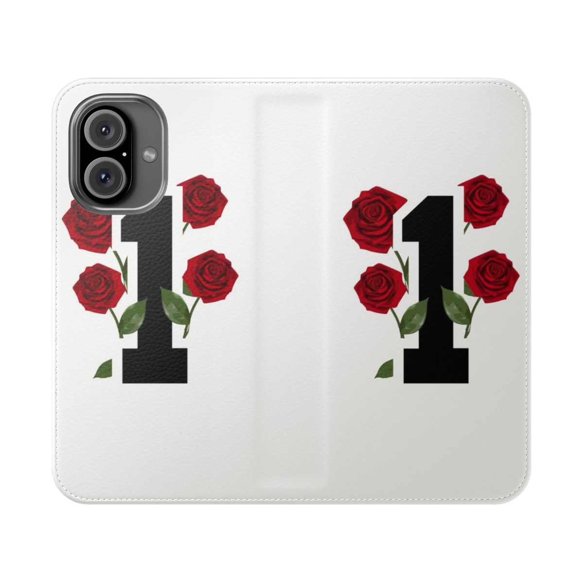 A stylish flip cover phone case featuring a floral rose design inspired by basketball player Derrick Rose's iconic number 1.