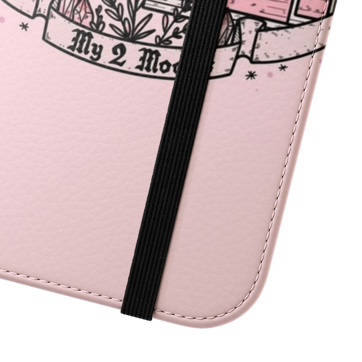 Pastel goth, creepy cute flip cover phone case with witchy, magical design - Close Up