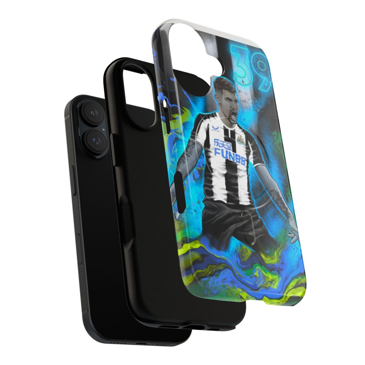 Newcastle United phone case featuring a design of Bruno Guimaraes, the popular NUFC player. - Layers