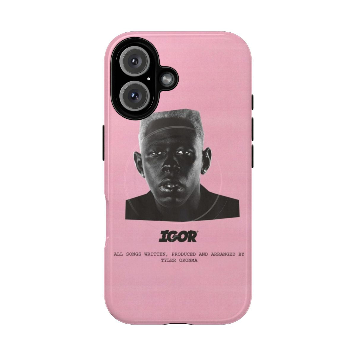 Magnetic phone case with pink and black design inspired by Tyler, The Creator's IGOR album cover