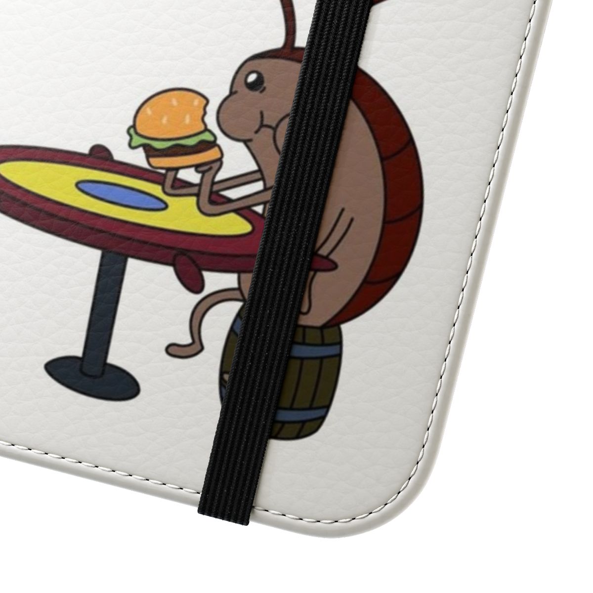 Vibrant Spongebob-themed phone case with a funny cockroach design - Close Up