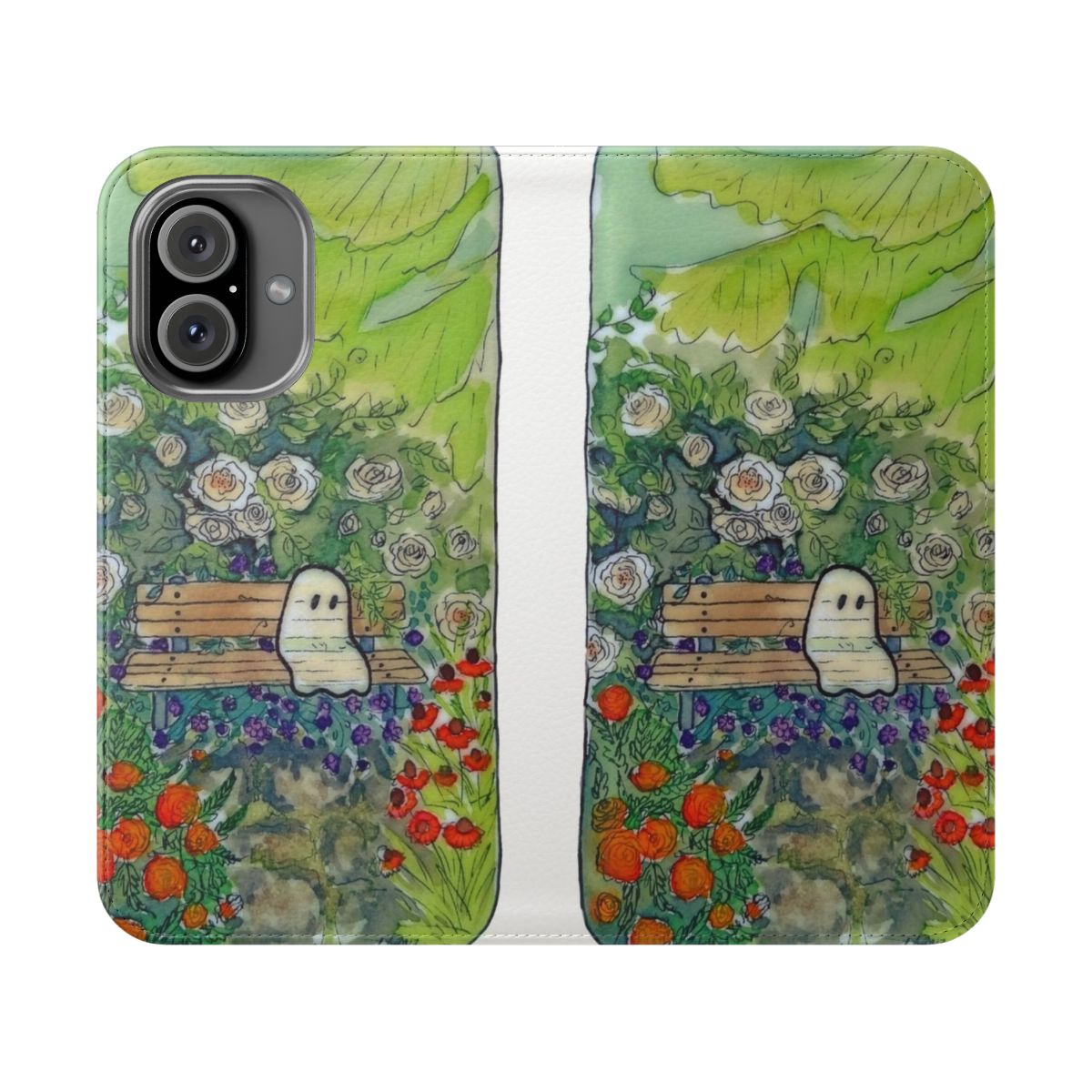 Ethereal phone case with watercolor floral and ghost design