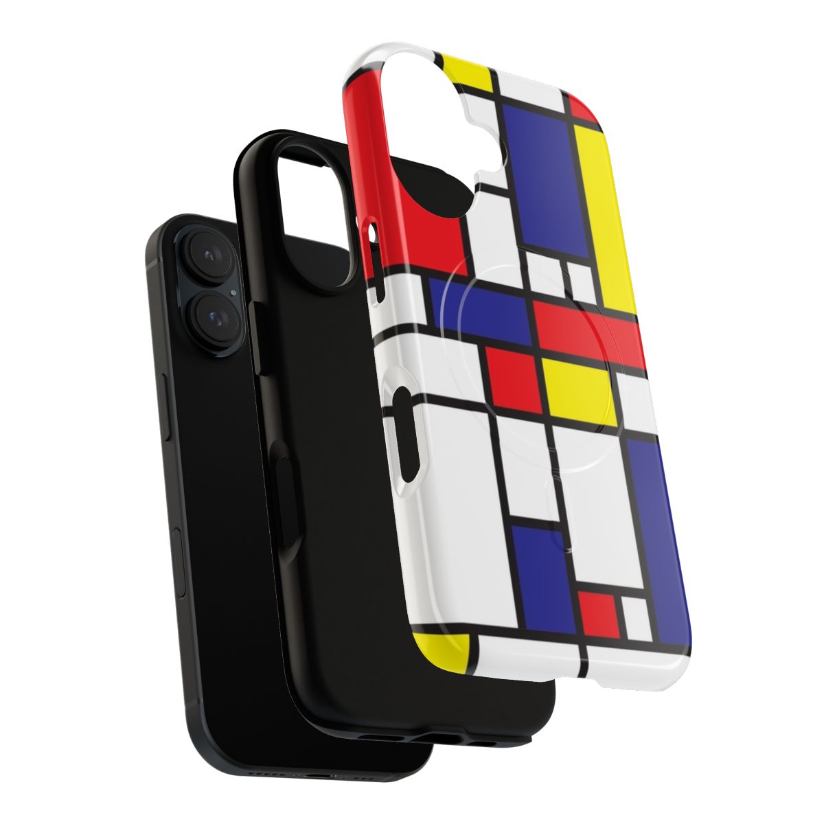 Mondrian-inspired phone case featuring abstract geometric shapes and color blocks - Layers