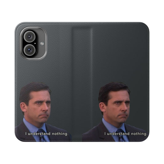 Flip cover phone case featuring a quote from The Office's Michael Scott character