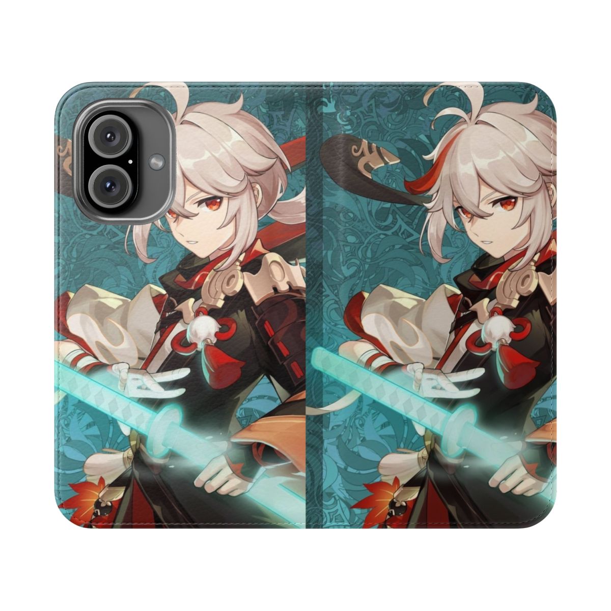 Anime-style phone case featuring Kaedehara Kazuha, a character from the popular game Genshin Impact