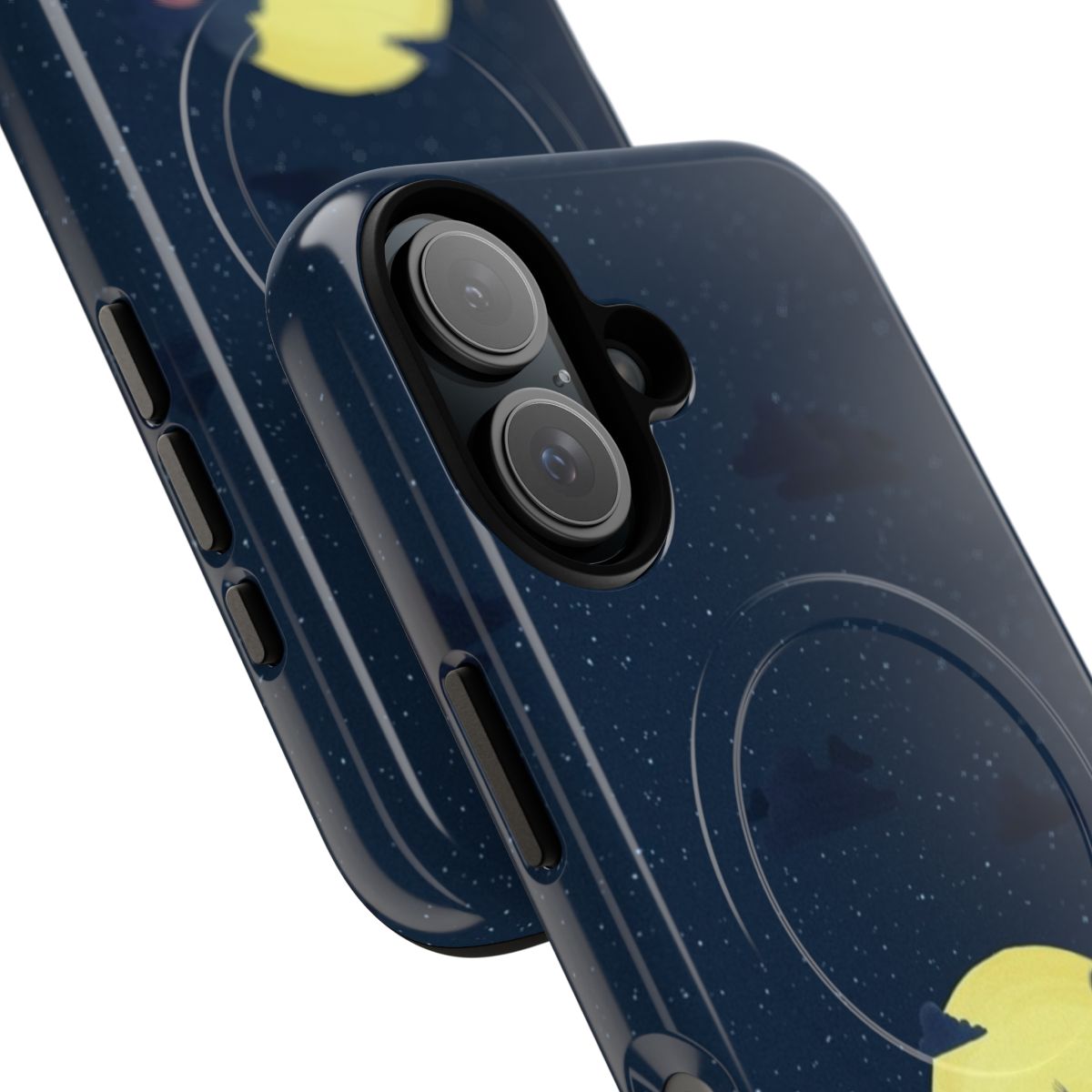 Magnetic tough phone case featuring a colorful pirate-themed design with elements like a crescent moon, stars, an octopus, and a ship. - Detail