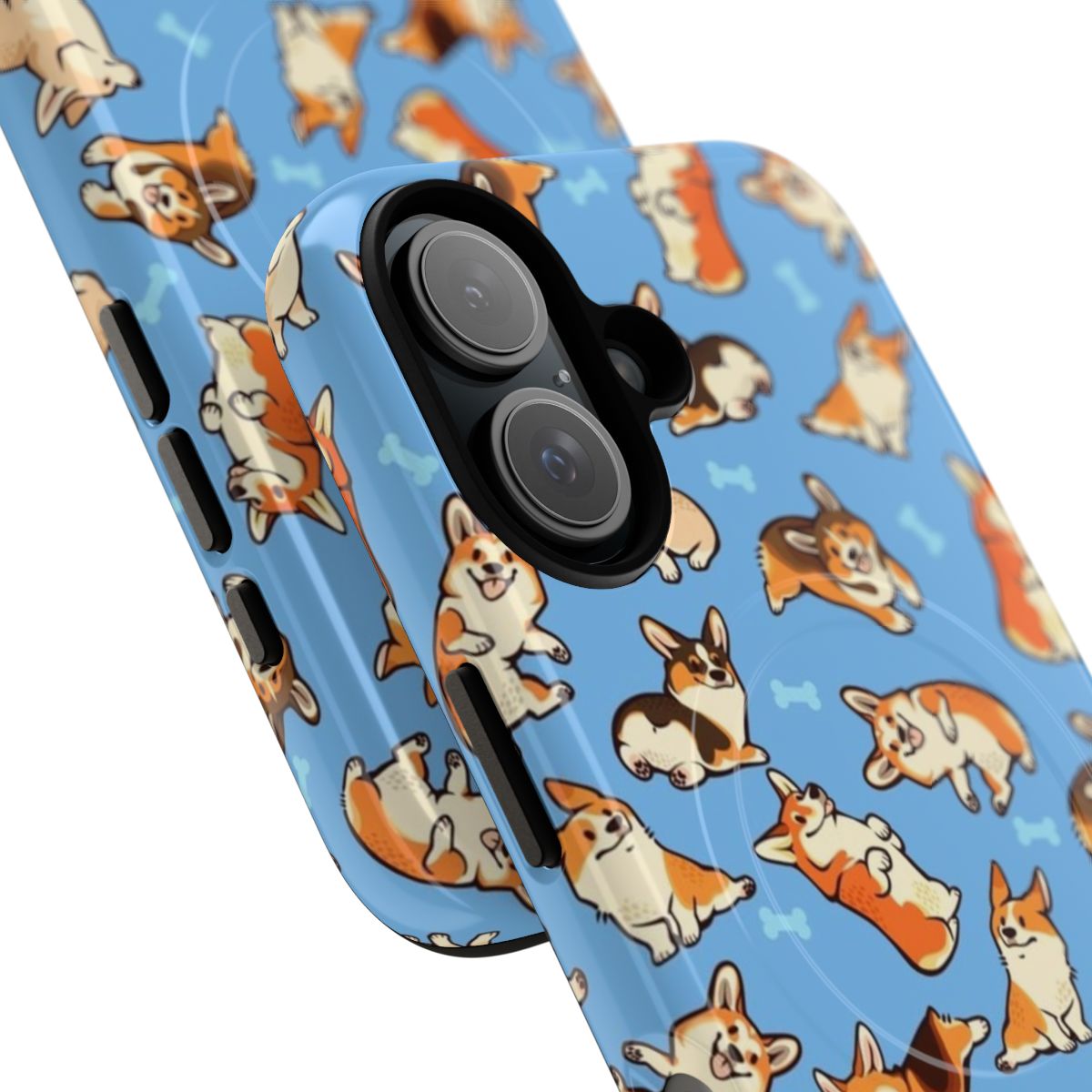 Jolly corgis in blue Pembroke Welsh Corgi dog phone case - Detail