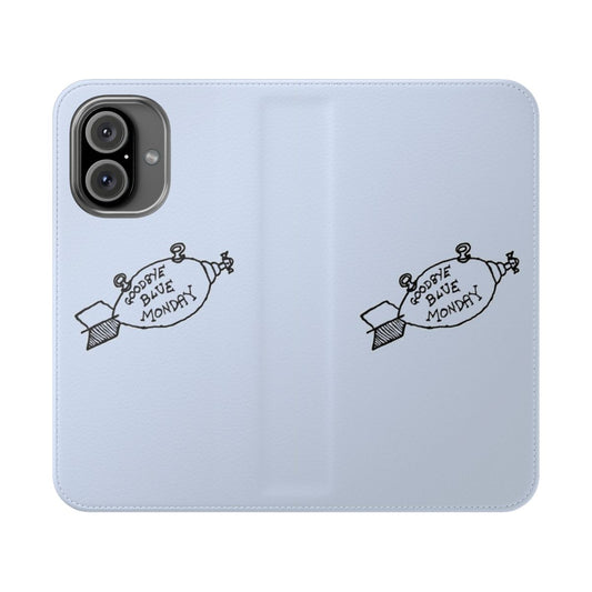 "Vonnegut-Inspired Flip Cover Phone Case with Blue Monday and Atom Bomb Doodle"