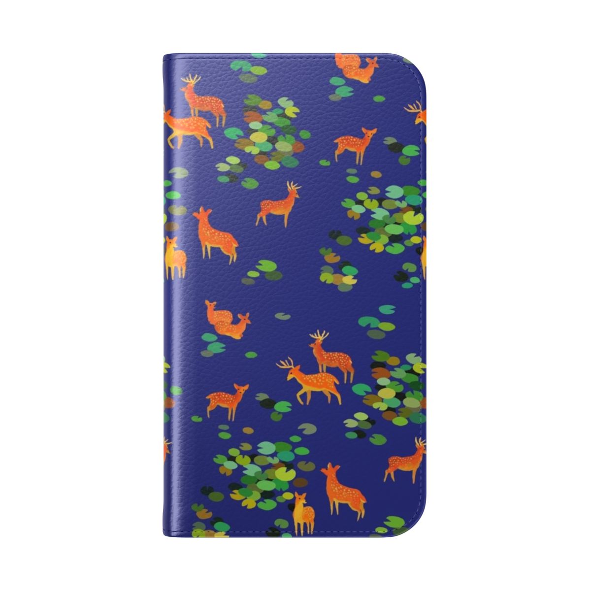 Closeup of a deer and lilypads on a botanical-themed phone case - Folded Back