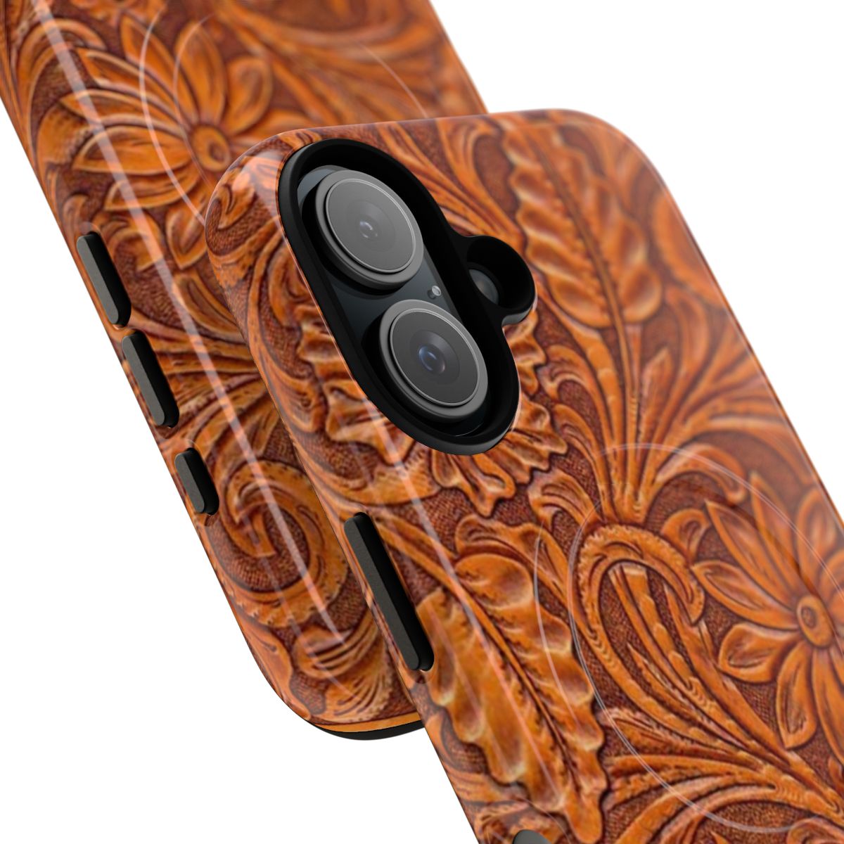 Rustic, tooled leather pattern phone case design - Detail