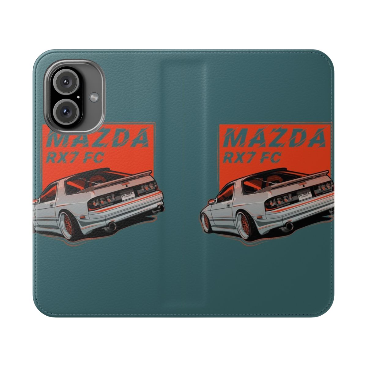 Mazda RX7 FC3S-inspired flip cover phone case with graphic design and vector art