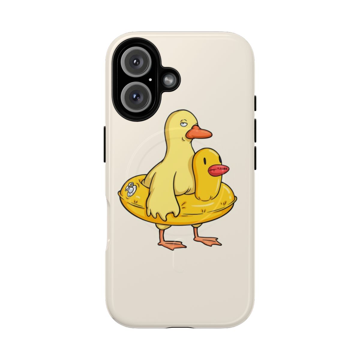 A yellow duck-themed magnetic protective phone case with a cartoon style design.