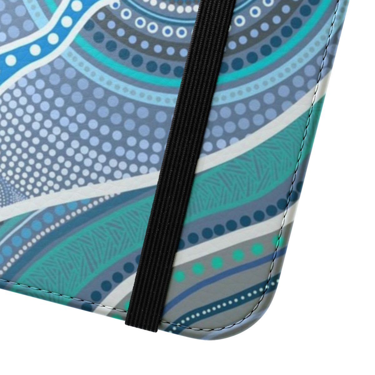 Colorful flip phone case featuring indigenous Australian ocean artwork - Close Up