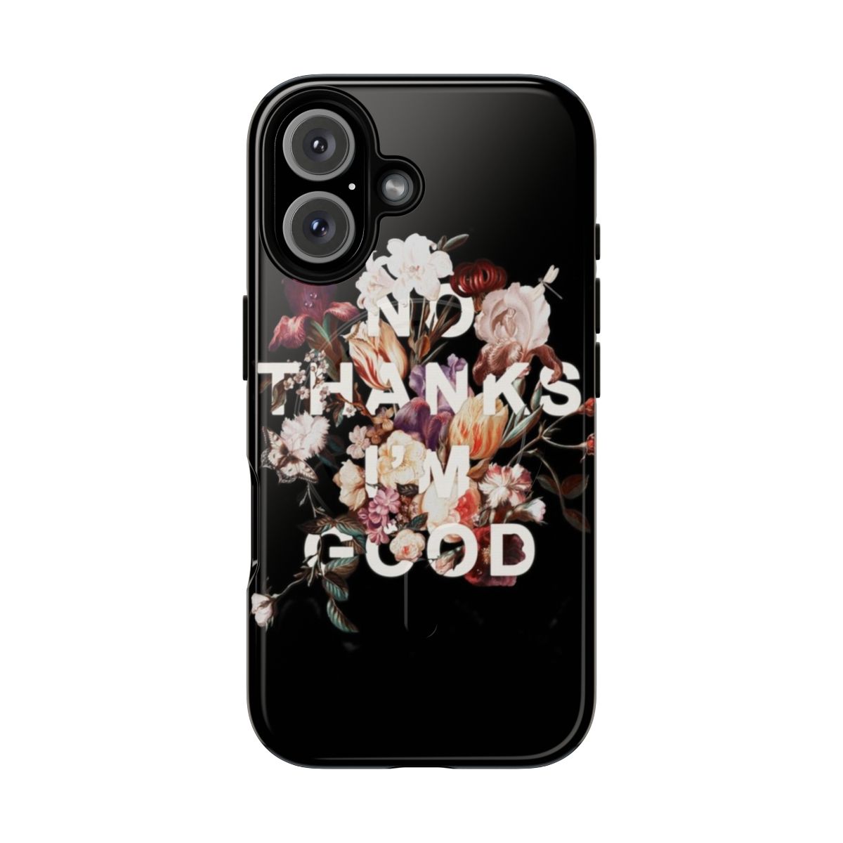 Assorted stylish and durable "No Thanks, I'm Good" magnetic tough phone cases in various colors and patterns.