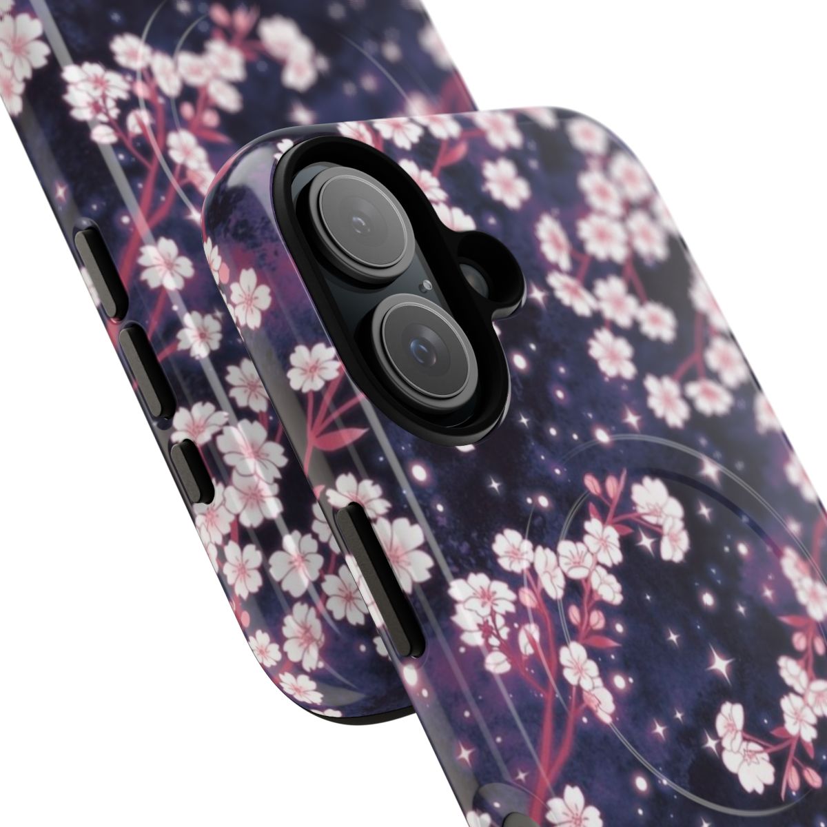 Elegant sakura galaxy pattern on a protective magnetic phone case - Detail