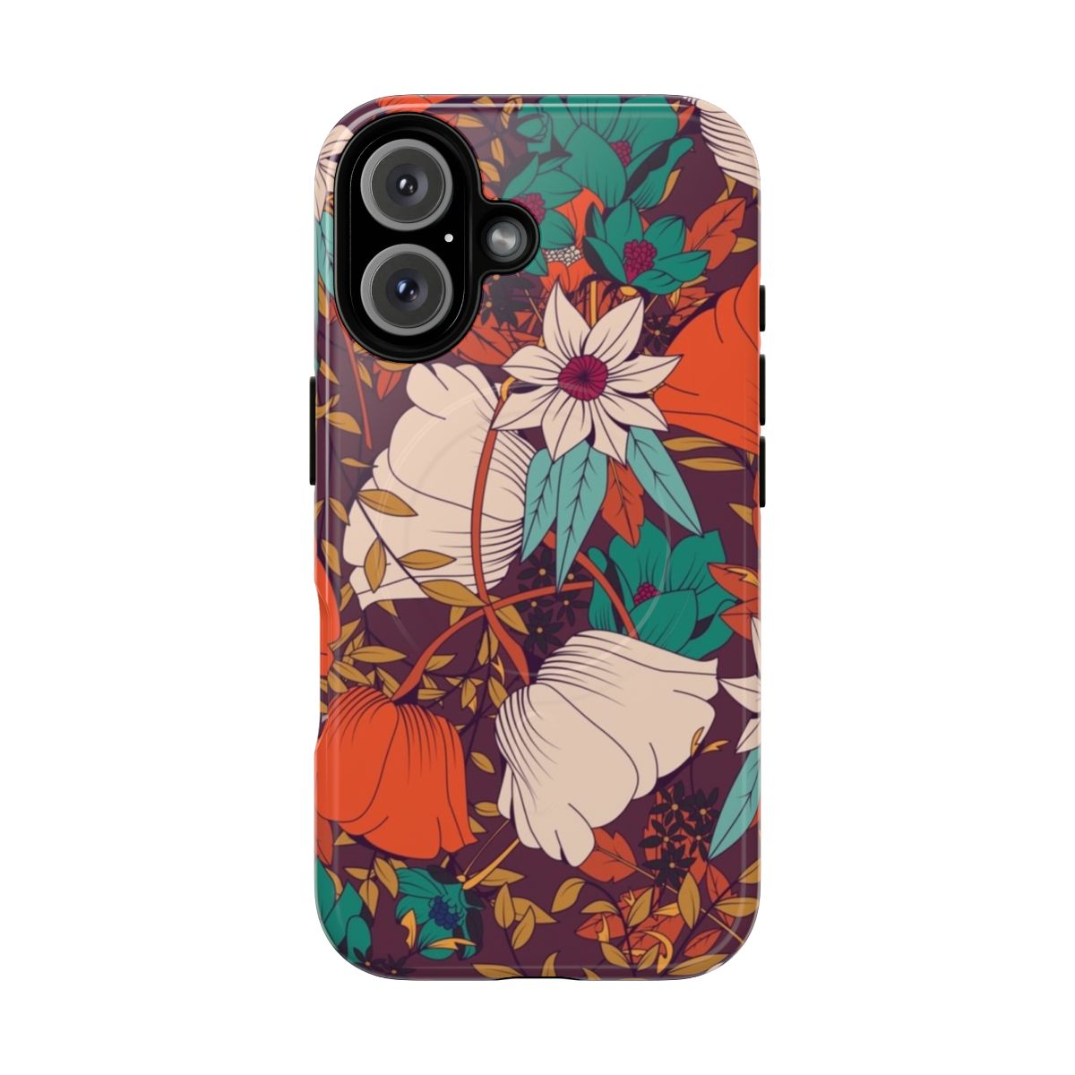 Botanical pattern magnetic tough phone case featuring a floral and nature-inspired design