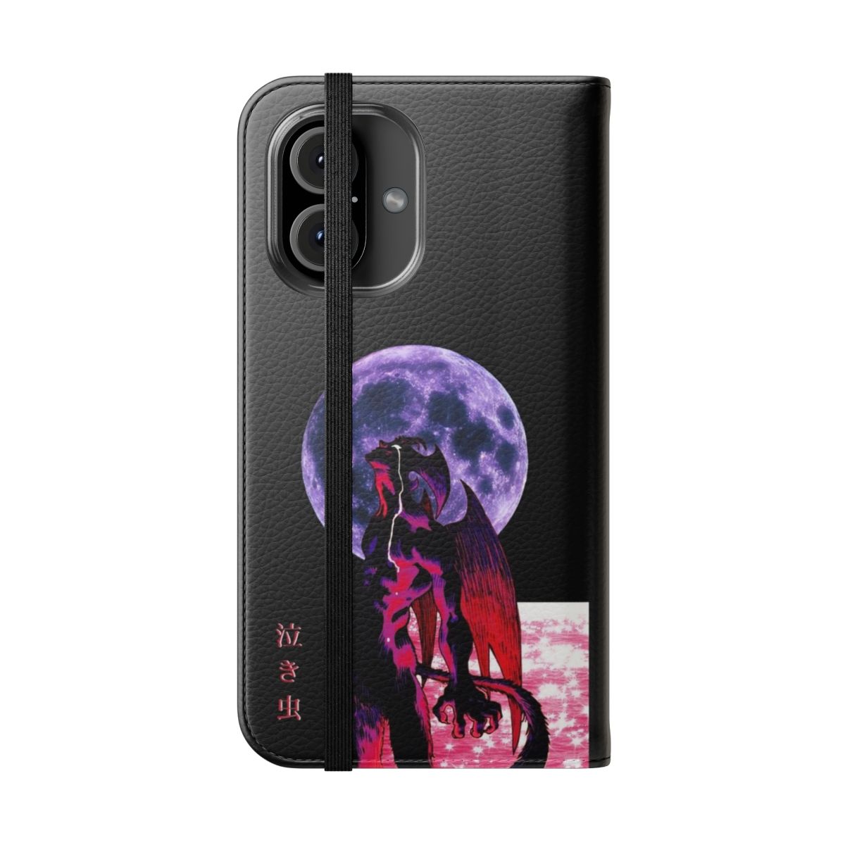 Vibrant and eye-catching phone case featuring Devilman Crybaby anime-inspired design with a 90s aesthetic and glitter accents. - Folded Front