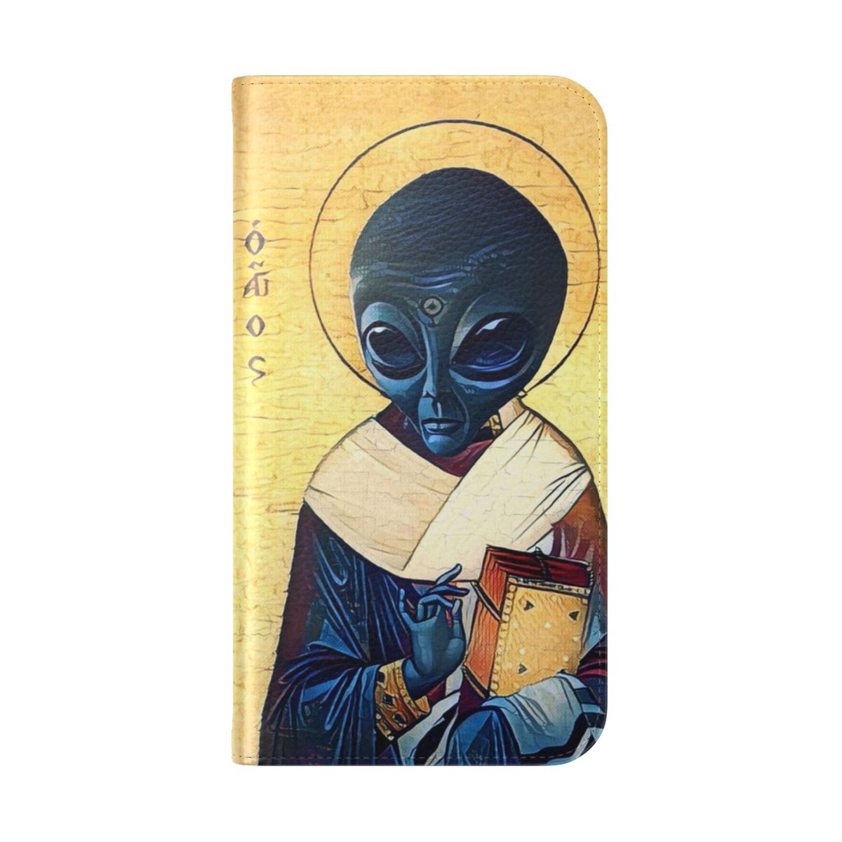 Cosmic alien flip cover phone case with vintage sci-fi design - Folded Back