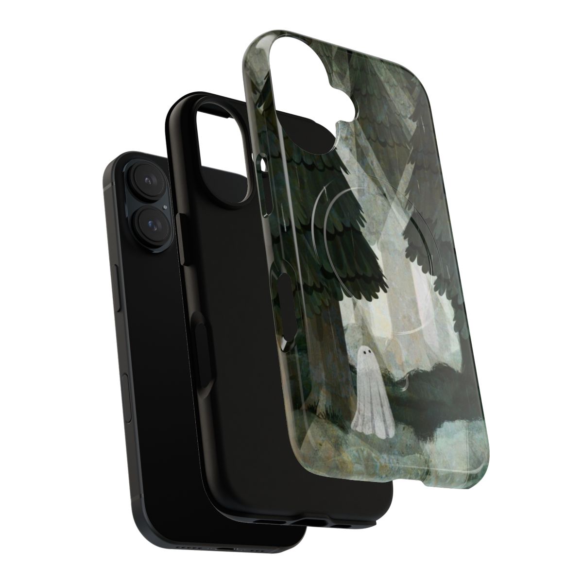 A magnetic tough phone case featuring a pine forest clearing design with light and shadows. - Layers