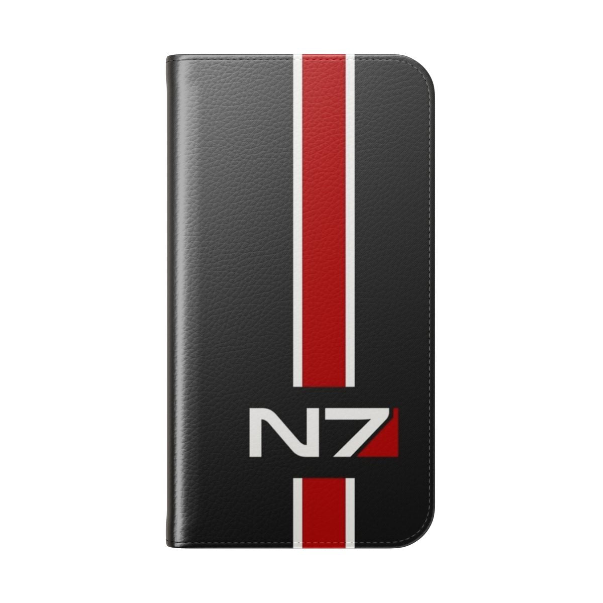 Mass Effect N7 emblem themed flip cover phone case with a sleek, futuristic design. - Folded Back