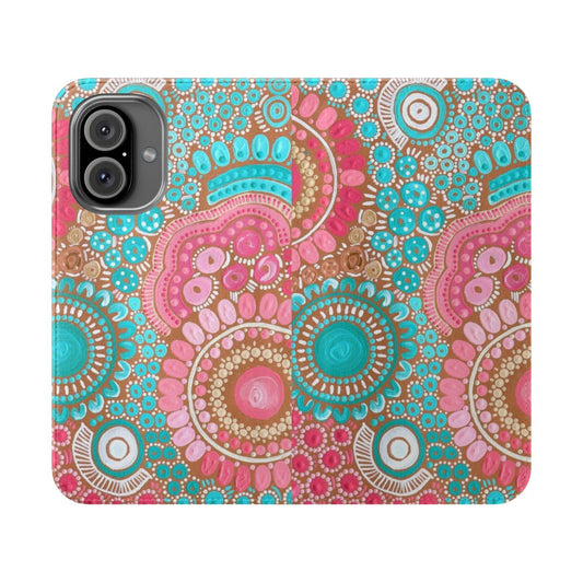 Flip phone case with colorful aboriginal or indigenous art pattern