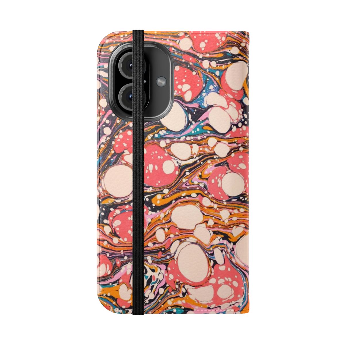 Psychedelic marbled paper design on a flip phone case - Folded Front