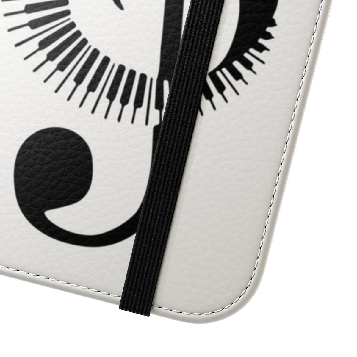 Piano note flip phone case featuring a musical design for music lovers. - Close Up