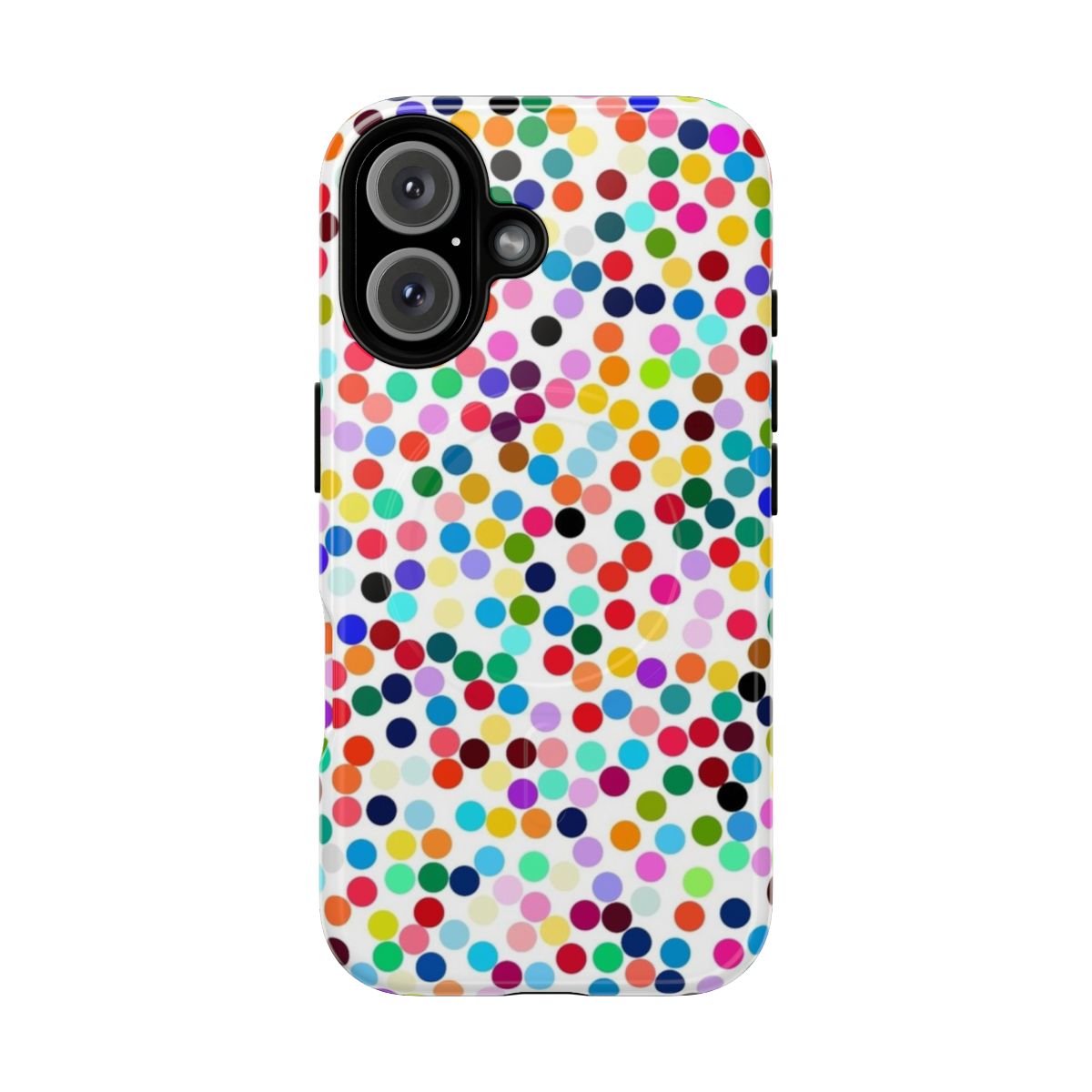 Colorful polka dot phone case with a vibrant, artistic design