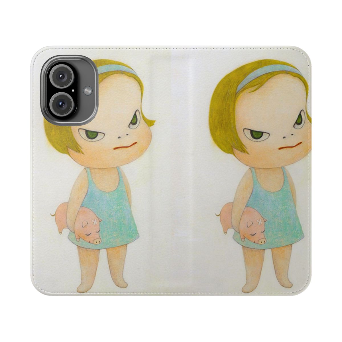 Flip cover phone case featuring artwork inspired by Japanese artist Yoshitomo Nara