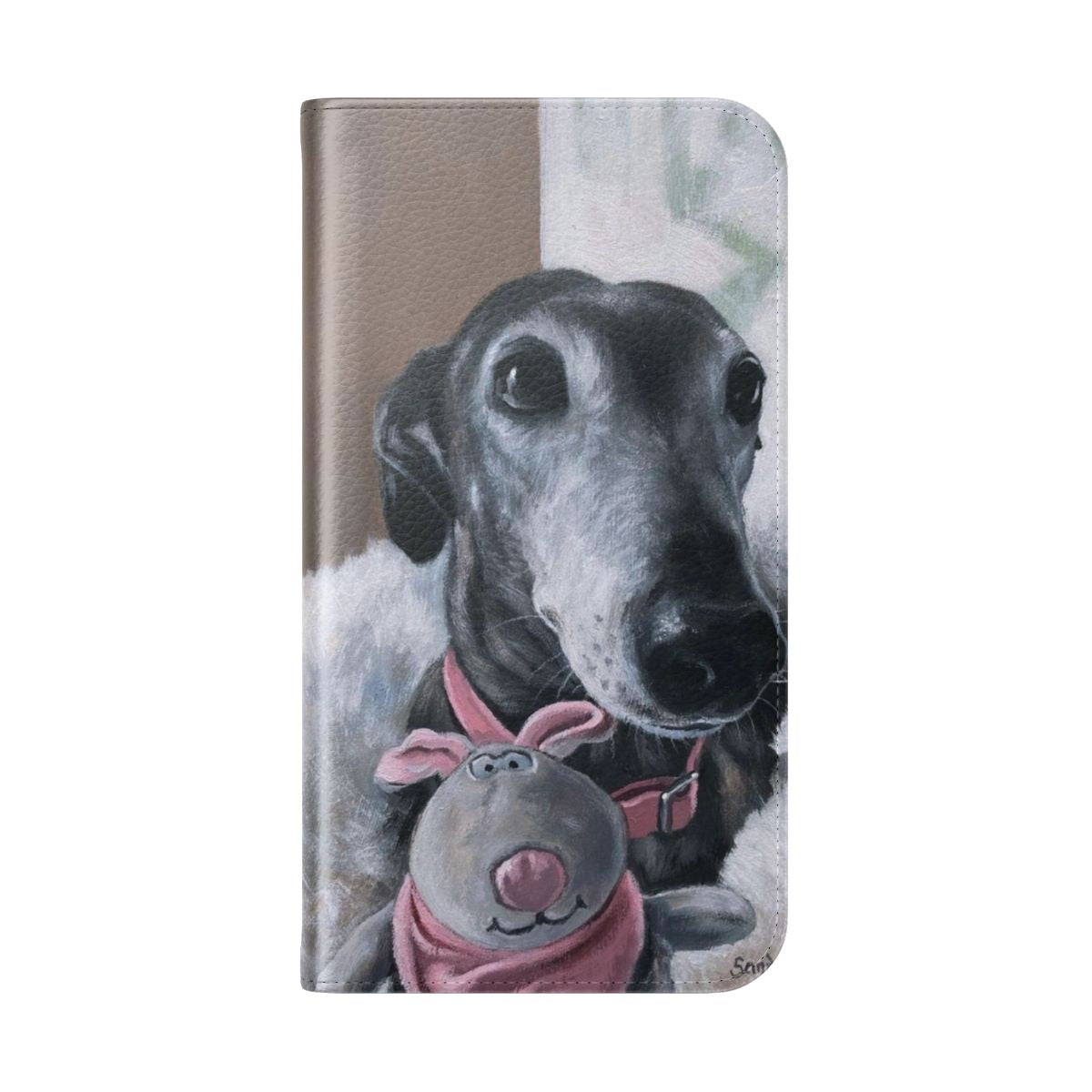 Photograph of a graceful greyhound on a flip cover phone case - Folded Back