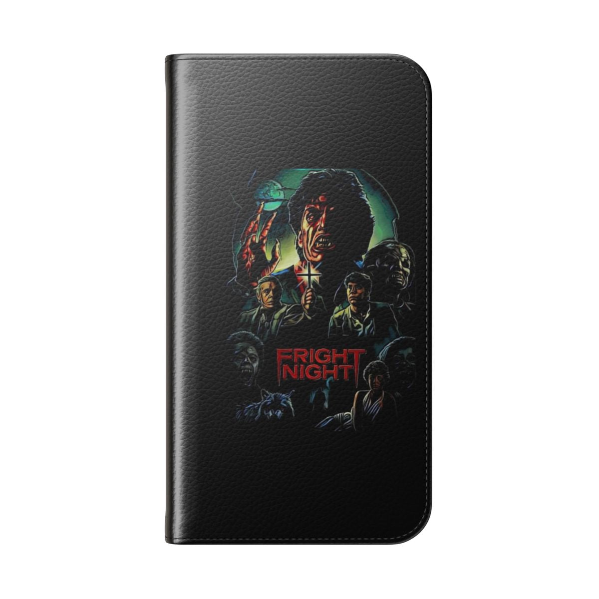 Fright Night-inspired flip cover phone case with vampire and horror motifs - Folded Back