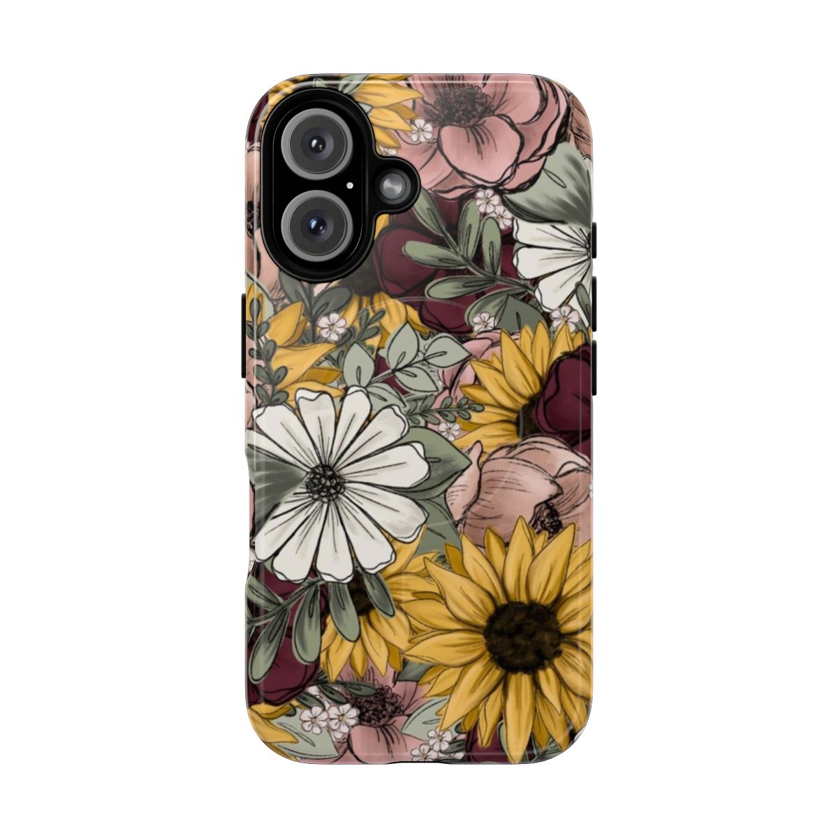 Colorful floral design on a magnetic tough phone case