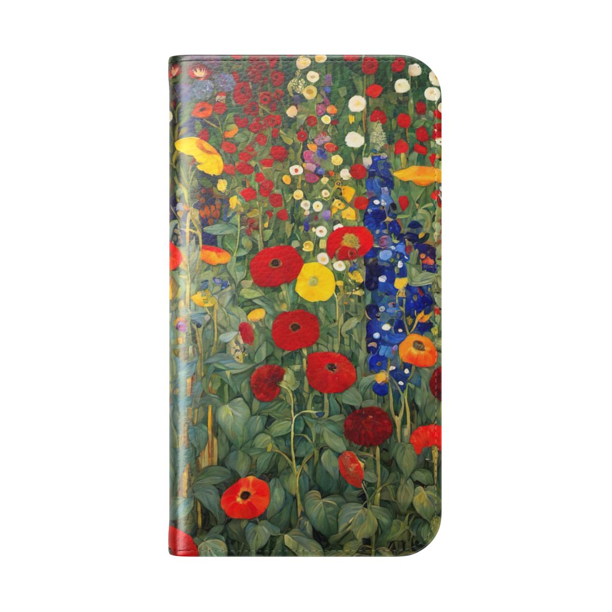 Vibrant floral pattern phone case design inspired by the iconic art of Gustav Klimt. - Folded Back