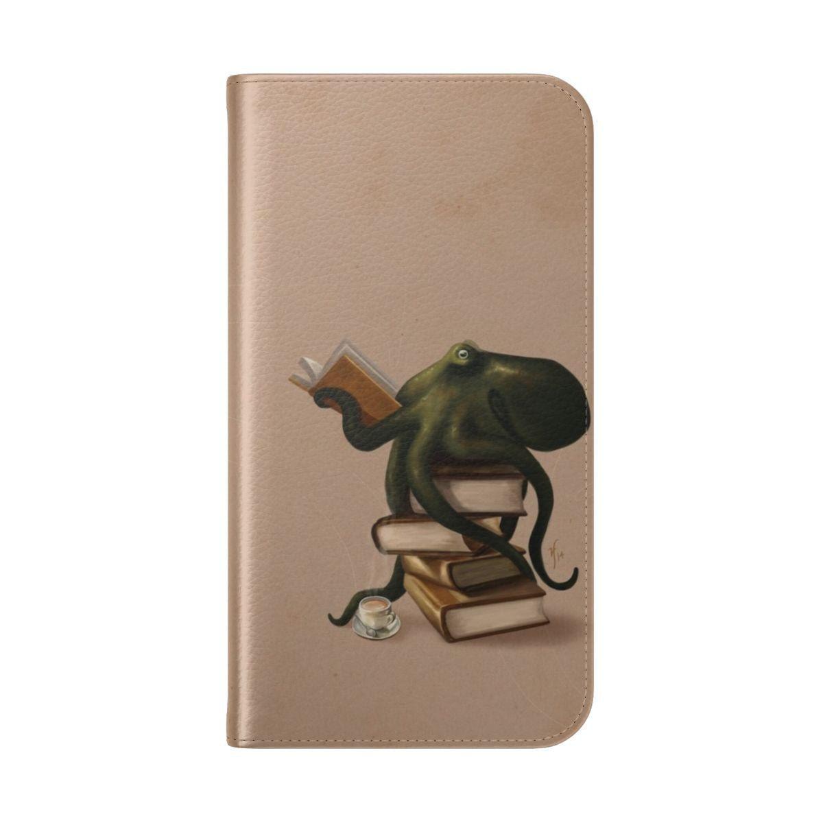 Octopus-themed flip cover phone case for book lovers - Folded Back