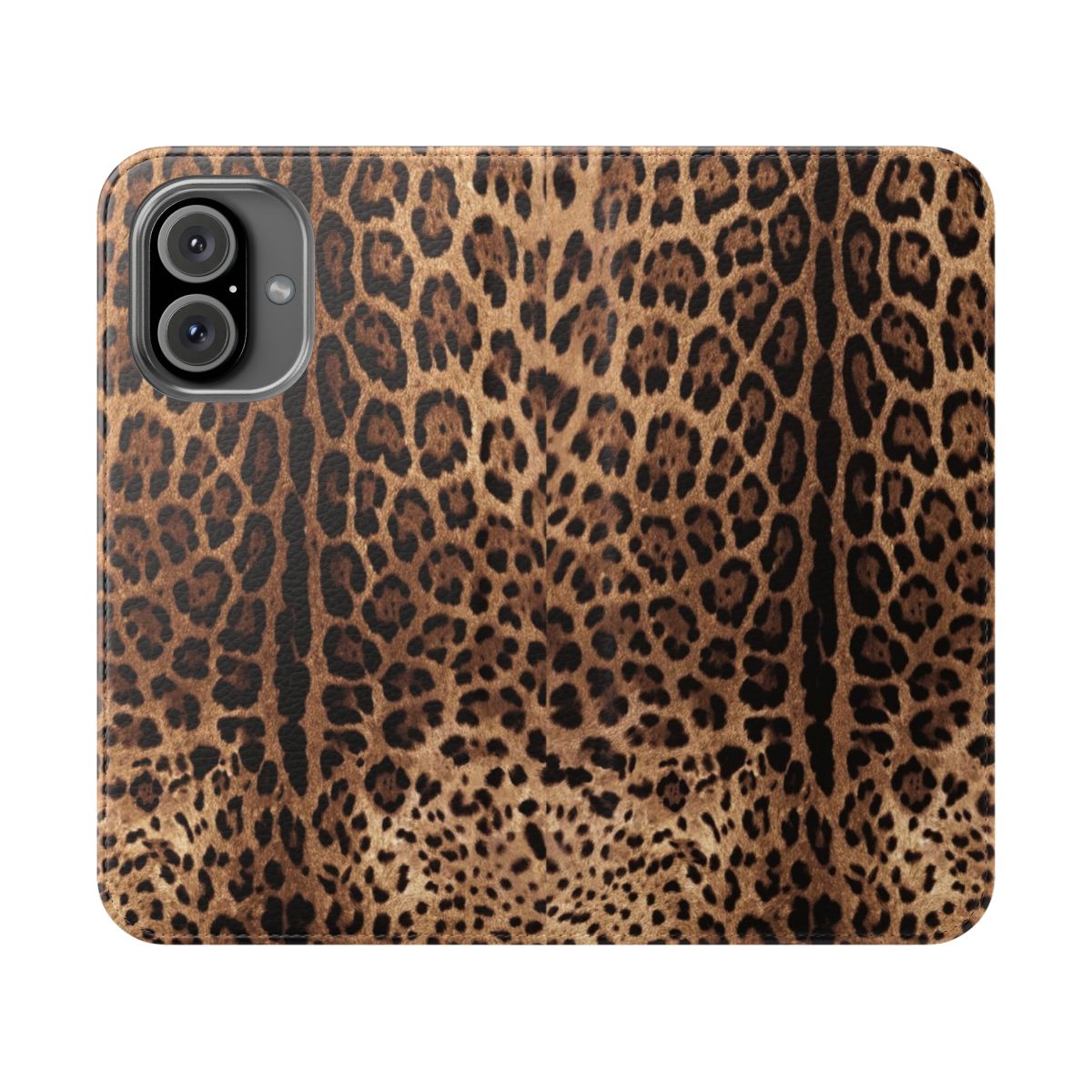 Realistic leopard print flip phone case for mobile devices